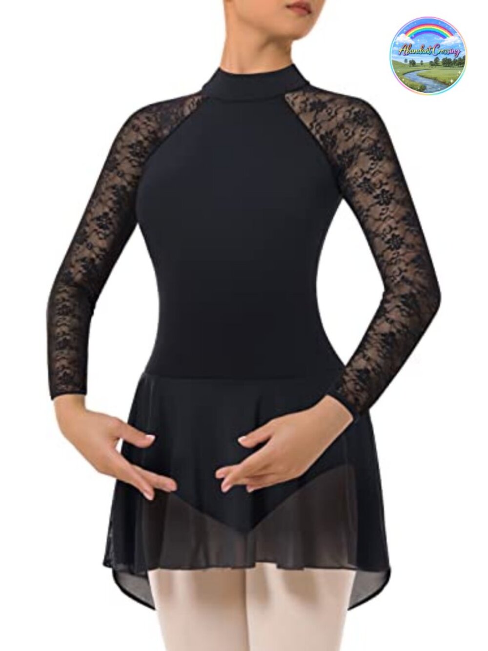 Lace Long Sleeve Turtleneck Dance Leotard with Skirt Adult Ballet Dress